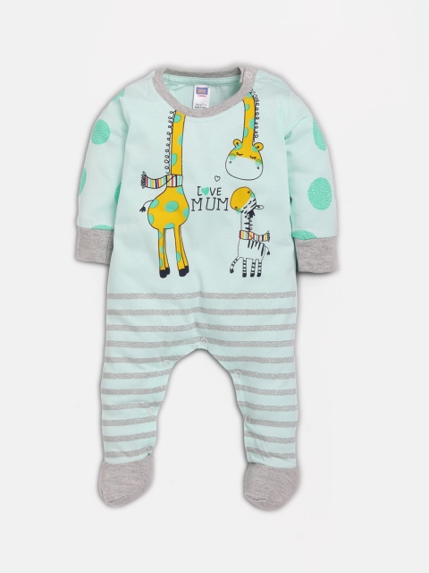 Nottie Planet Boys Green Printed Romper