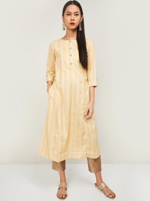 Melange by Lifestyle Women Beige & Yellow Striped Kurta