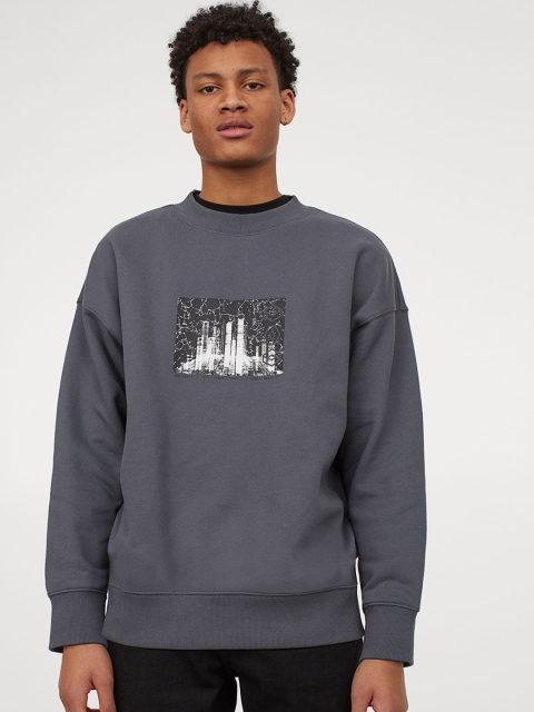 H&M Men Grey Oversized Sweatshirt