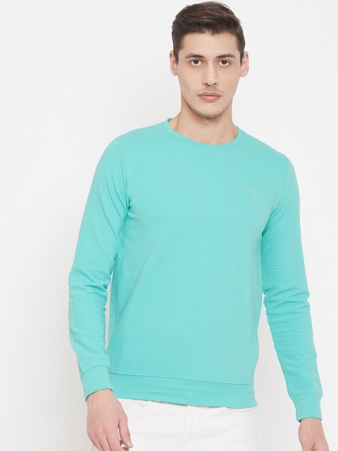 Camey Men Sea Green Solid Pullover Sweatshirt