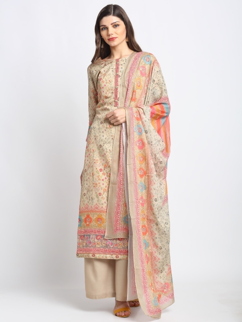 Stylee LIFESTYLE Beige Cotton Blend Unstitched Dress Material