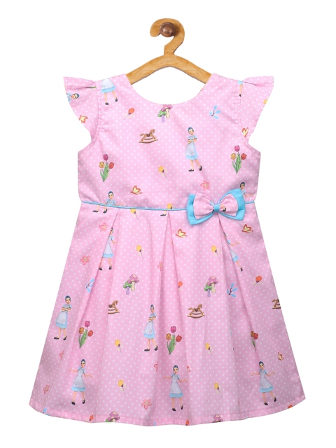 The Magic Wand Girls Pink Printed Fit and Flare Dress