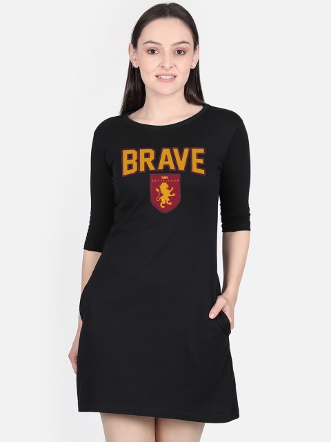 Free Authority Black & Yellow Harry Potter Printed Cotton T-shirt Dress