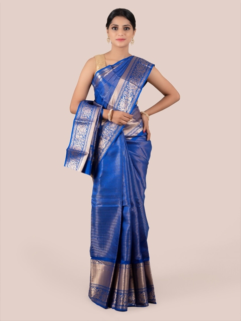 Pothys Blue Pure Silk Solid Mysore Silk Saree