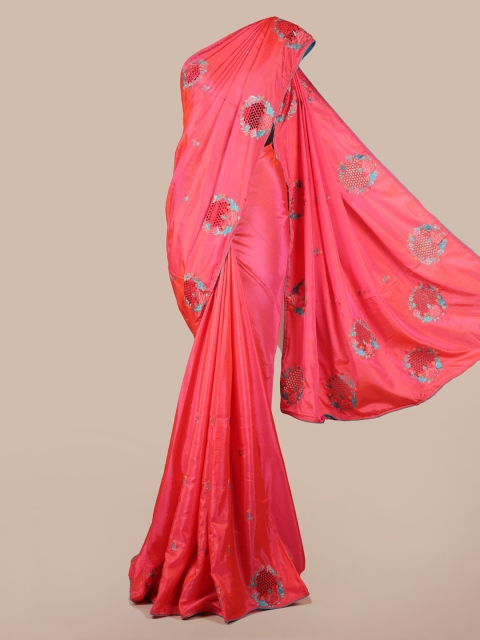 Pothys Pink & Blue Art Silk Embroidered Saree