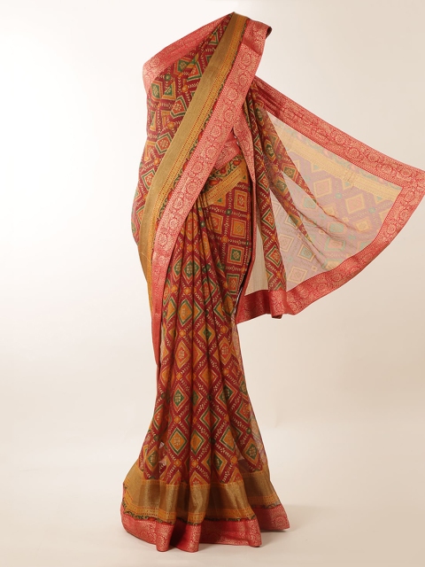 Pothys Maroon Printed Linen Blend Saree