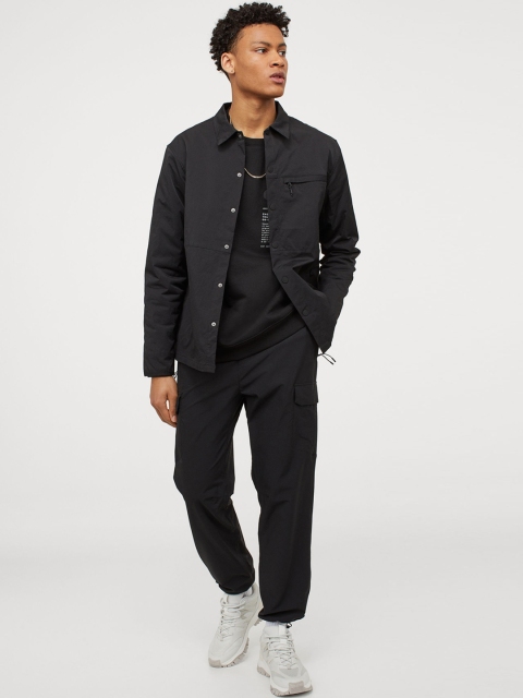 H&M Men Black Solid Nylon Cargo Trousers