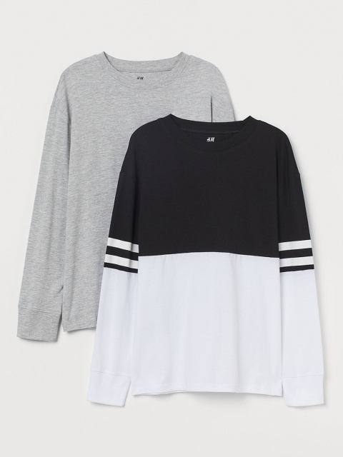 H&M Boys 2-Pack Jersey Sustainable Tops, Grey