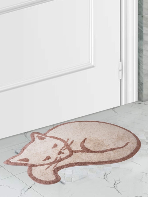 SCENTRA HOME Beige & Brown Cat-Shaped Bath Mat