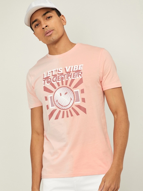 Smiley World Men Peach-Coloured Printed Round Neck T-shirt