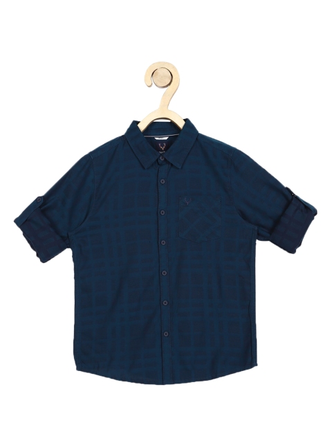 Allen Solly Junior Boys Blue Slim Fit Checked Cotton Casual Shirt