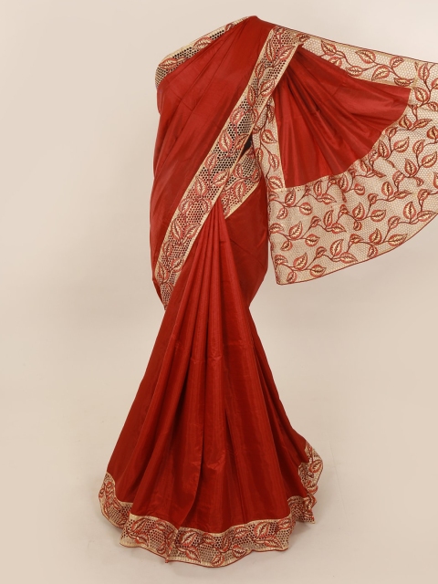Pothys Maroon Solid Art Silk Saree