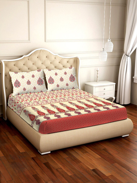 BELLA CASA Red & Beige Ethnic Motifs 300 TC Cotton 1 King Bedsheet with 2 Pillow Covers
BELLA CASA Red & Beige Ethnic Motifs 300 TC Cotton 1 King Bedsheet with 2 Pillow Covers