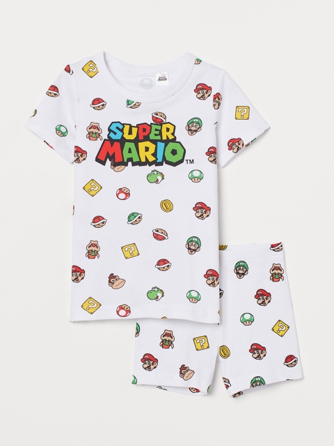 H&M Boys White Printed Cotton Pyjamas