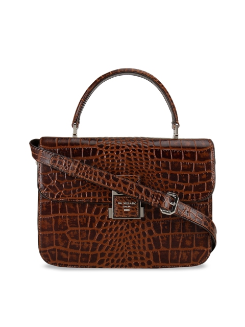 Da Milano Brown Crocodile Skin Textured Leather Handheld Bag