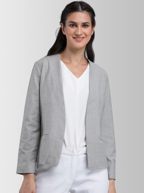 FableStreet Women Grey Solid Open Front Jacket