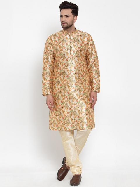 GRACIT Men Cream-Coloured & Gold-Toned Printed Kurta with Pyjamas