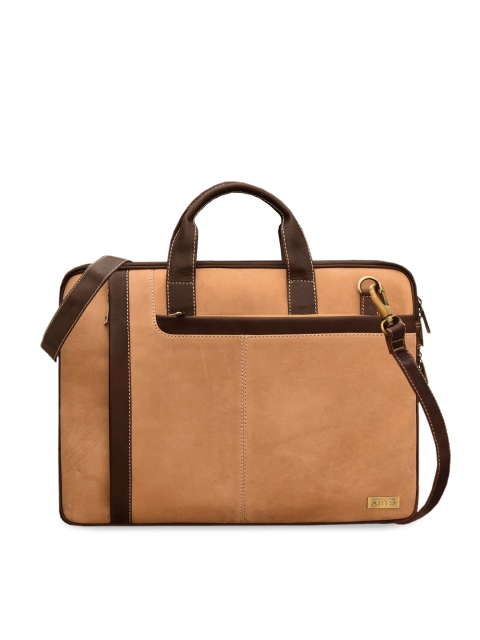 ABYS Unisex Tan Textured Leather Laptop Bag