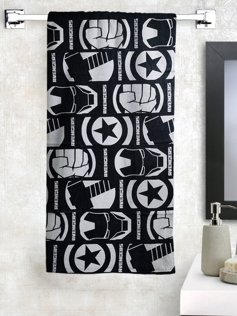 Marvel Athom Trendz Black & White Printed 300 GSM Bath Towel