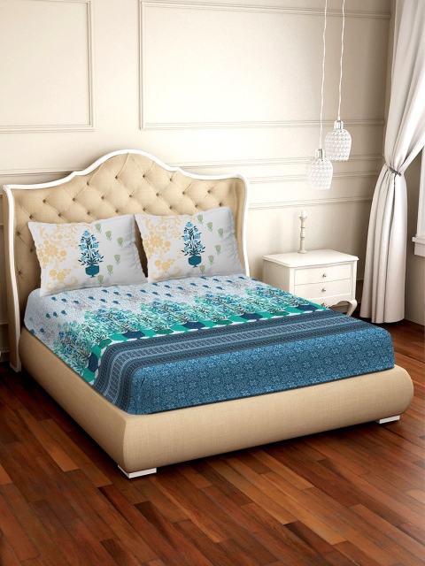 BELLA CASA Blue & Sea Green Floral 300 TC Cotton 1 King Bedsheet with 2 Pillow Covers
BELLA CASA Blue & Sea Green Floral 300 TC Cotton 1 King Bedsheet with 2 Pillow Covers
