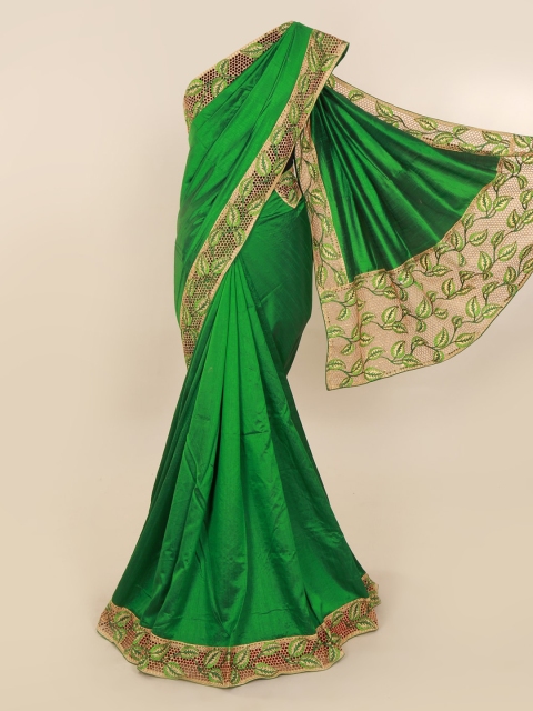 Pothys Green Solid Art Silk Saree