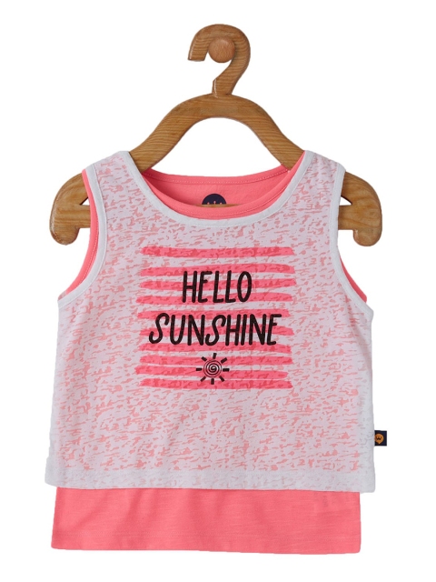 VITAMINS Girls Pink & Black Printed Embellished Layered Top