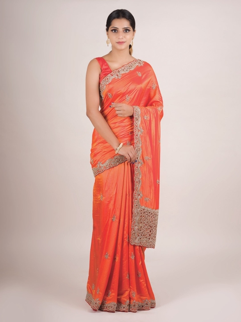 Pothys Orange Embellished Pure Georgette Saree