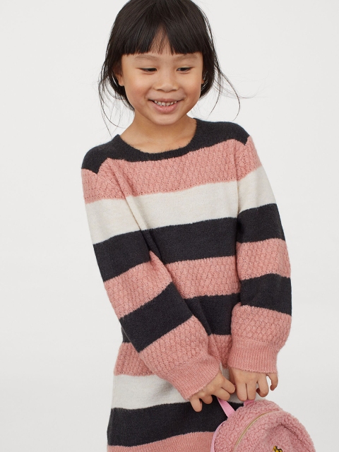 H&M Girls Pink & Grey Knitted Dress