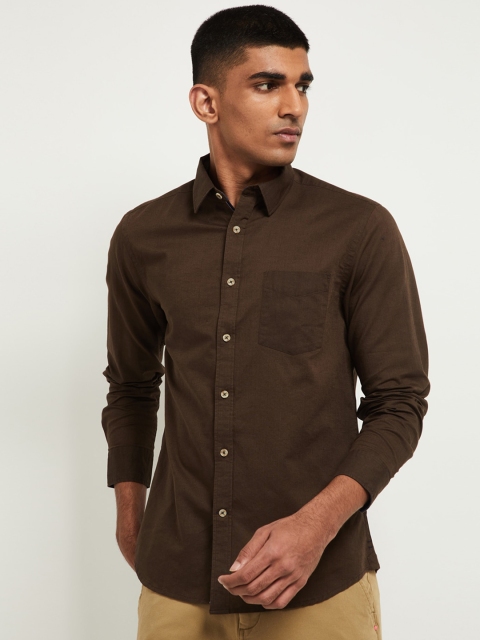 max Men Brown Regular Fit Solid Casual Shirt