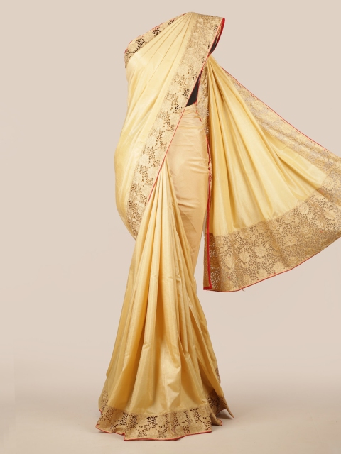 Pothys Cream-Coloured Solid Art Silk Saree