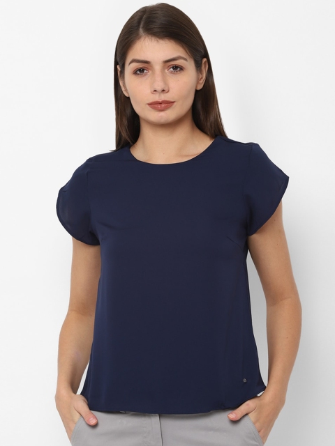 Allen Solly Woman Navy Blue Solid Flared Sleeves Top