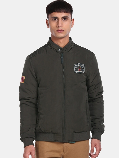 U.S. Polo Assn. Men Green Solid Bomber Jacket