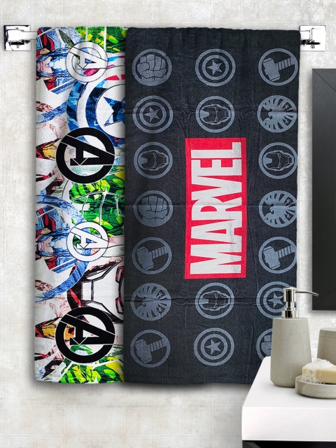 Marvel Unisex Athom Trendz Set of 2 Marvel Printed 300 GSM Large Bath Towels, Black