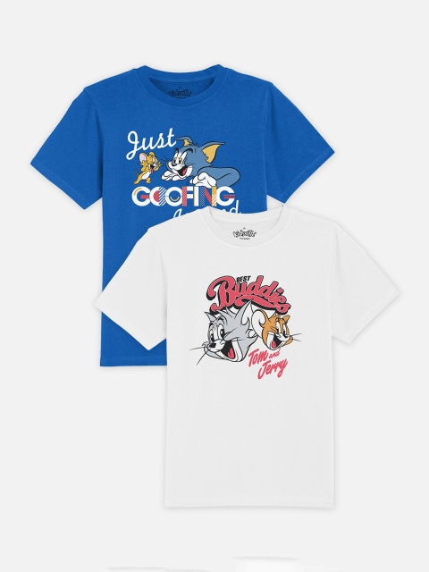 Kids Ville Boys Pack Of 2 Tom & Jerry Printed Round Neck T-shirts, White