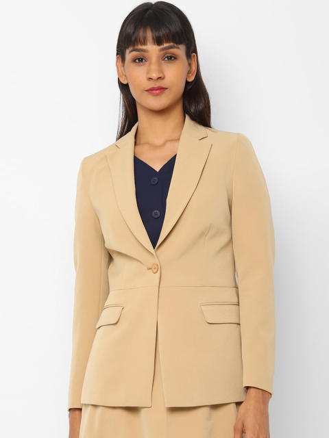 Allen Solly Woman Women Beige Solid Single Breasted Blazer