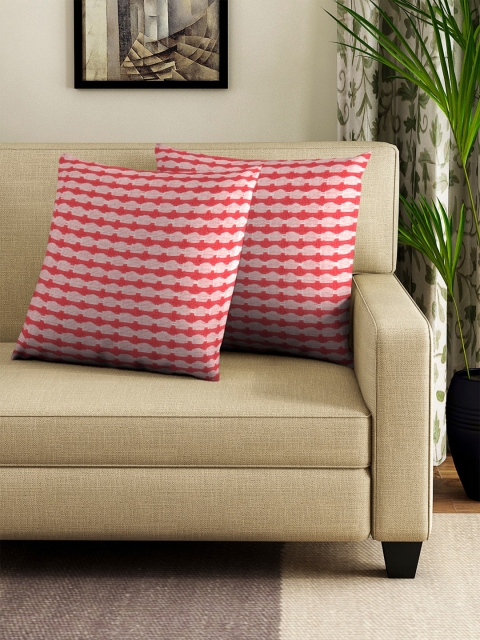 NEUDIS Set of 2 Red & Pink Embroidered Square Cushion Covers