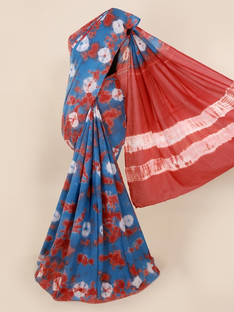 Pothys Blue & Rust Pure Cotton Dyed Saree