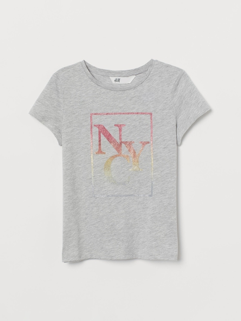H&M Girls Grey Printed jersey top