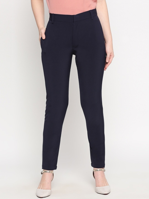 inocenCia Women Navy Blue Regular Fit Solid Regular Trousers