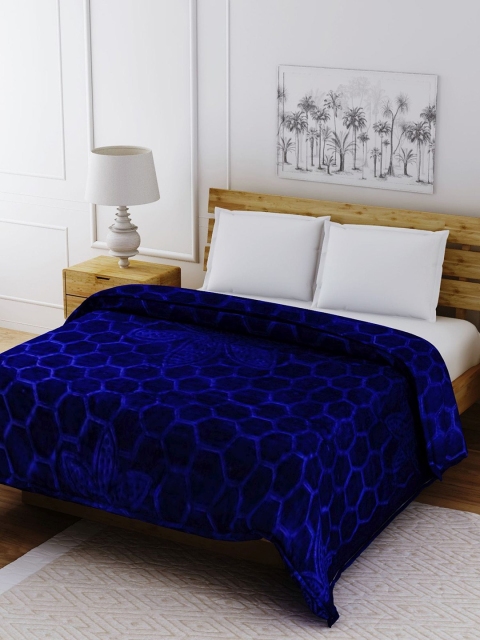 Spangle Blue Geometric Heavy Winter 354 GSM Double Bed Blanket