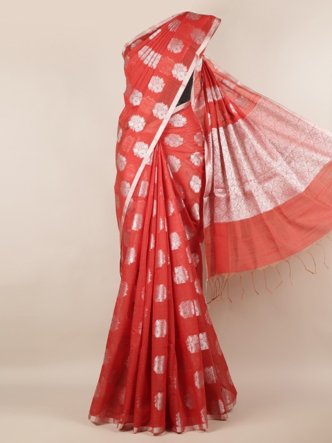 Pothys Orange & Gold-Coloured Cotton Blend Woven Design Saree