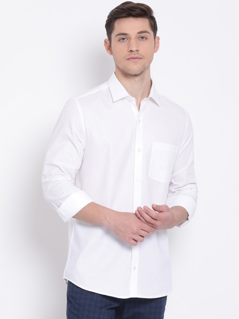 Turtle Men White Slim Fit Self Design Casual Shirt