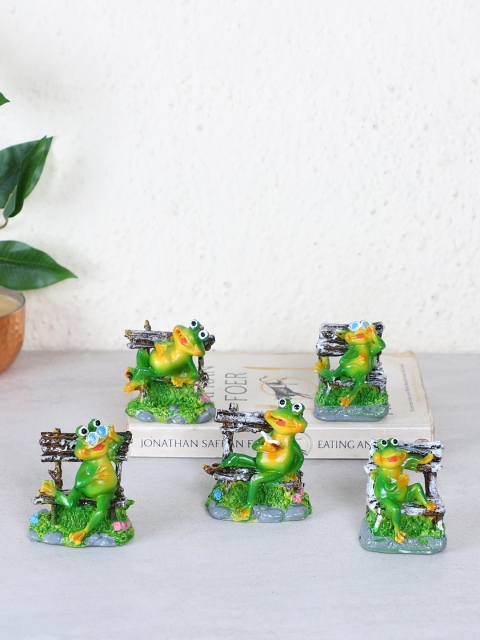 TIED RIBBONS Set Of 5 Green & Yellow Decorative Frog Showpiece Figurines