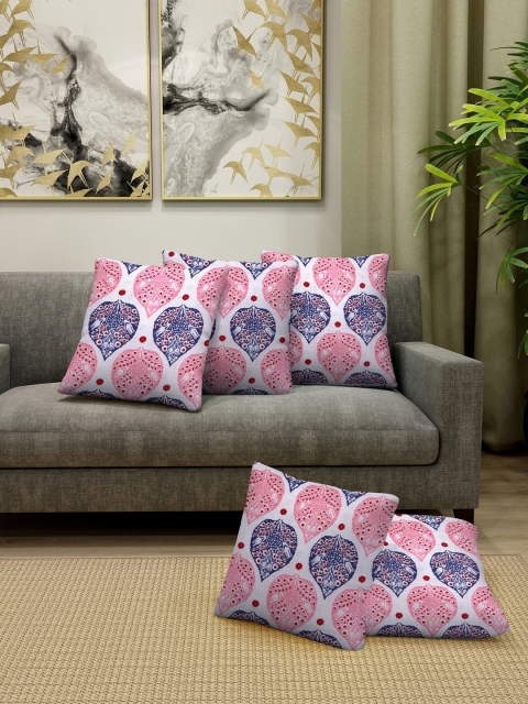 NEUDIS Pink & Blue Set of 5 Ethnic Motifs Square Cushion Covers