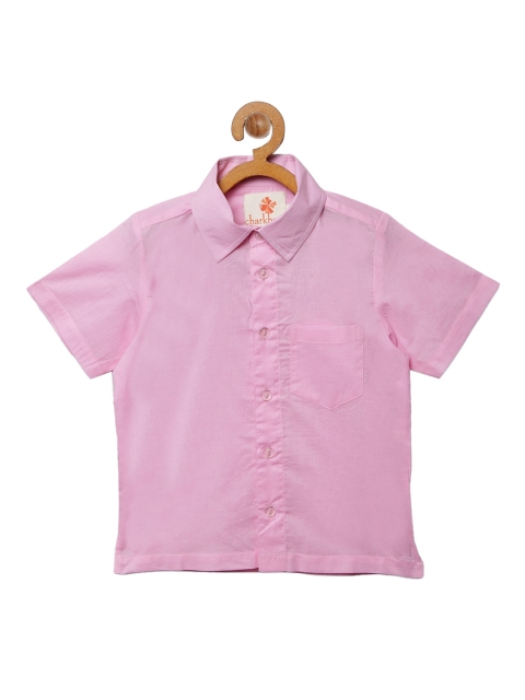 charkhee Boys Pink Regular Fit Solid Casual Shirt