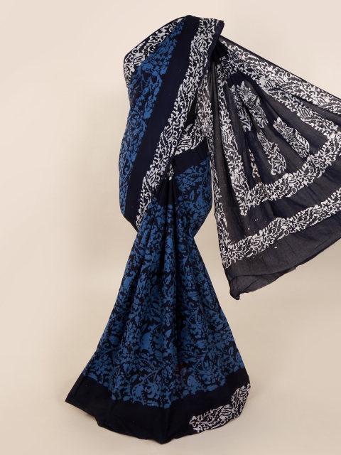 Pothys Blue & White Pure Cotton Printed Saree