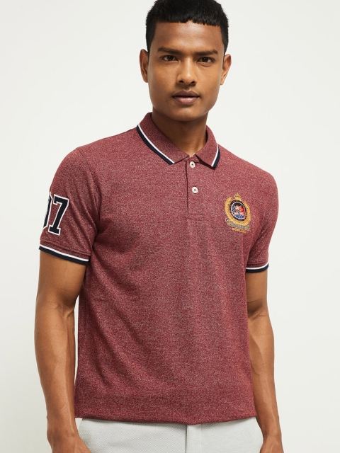 max Men Red Solid Polo Collar T-shirt