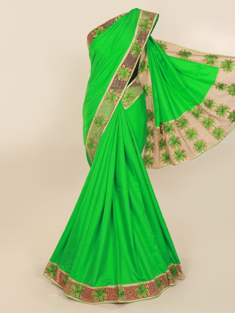 Pothys Green Embroidered Art Silk Saree