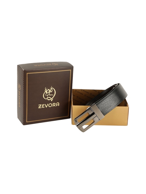 ZEVORA Men Black & Brown Textured Reversible Belt