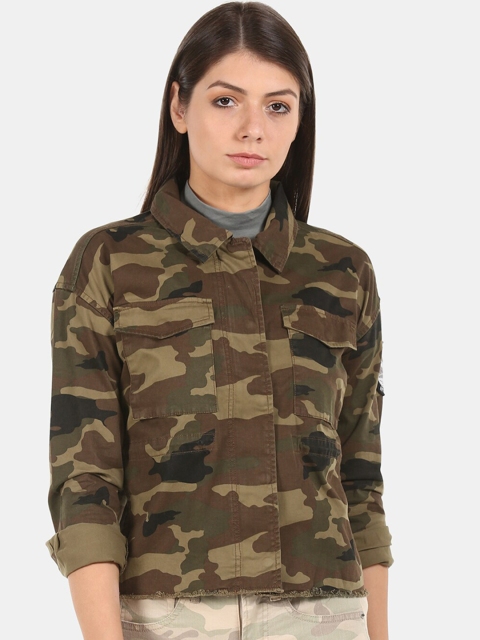 Aeropostale Women Green Printed Tailored Jacket